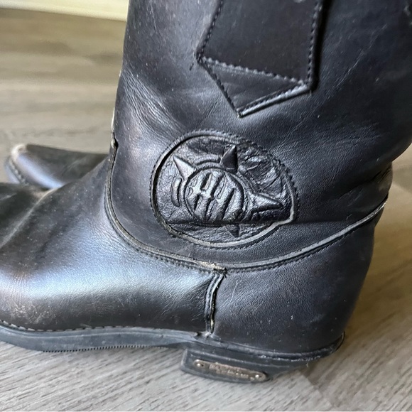 Harley-Davidson Women’s Black 80’s Pointed Toe Ankle Cowboy Boot Block Heel Sz 7 - Picture 2 of 12